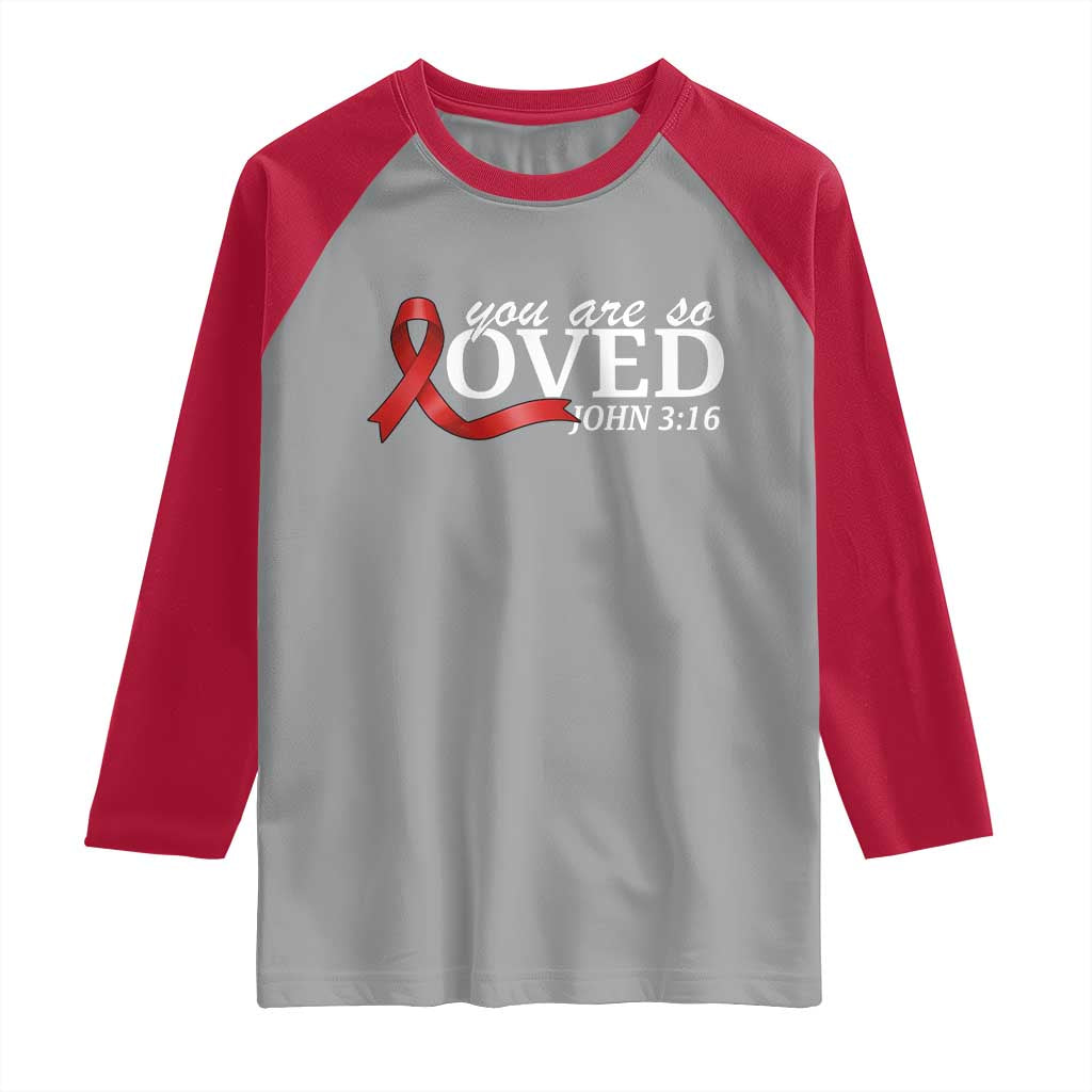 Red Ribbon Christian Raglan Shirt Cross Bible Verse Inspirational Religious Faith TS14 Sport Gray Red Print Your Wear