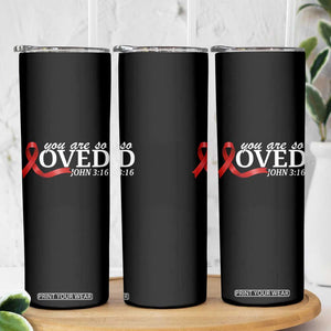 Red Ribbon Christian Skinny Tumbler Cross Bible Verse Inspirational Religious Faith TS14 Print Your Wear