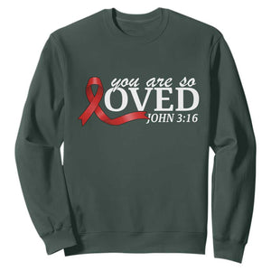 Red Ribbon Christian Sweatshirt Cross Bible Verse Inspirational Religious Faith TS14 Dark Forest Green Print Your Wear