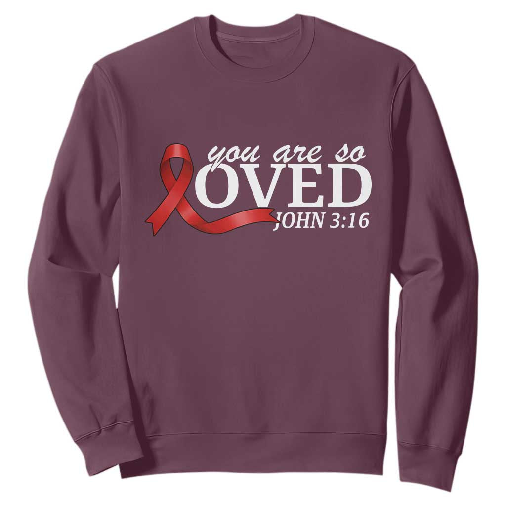 Red Ribbon Christian Sweatshirt Cross Bible Verse Inspirational Religious Faith TS14 Maroon Print Your Wear
