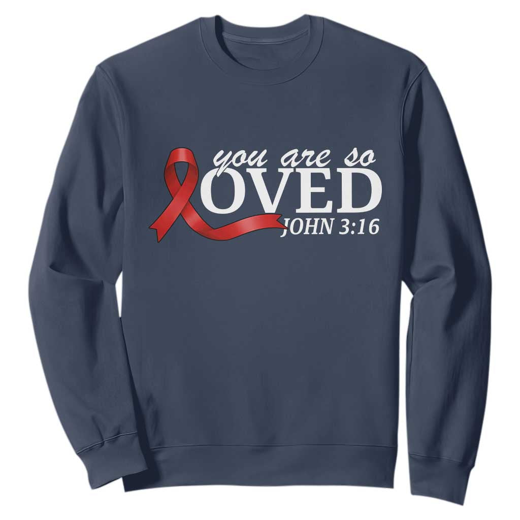 Red Ribbon Christian Sweatshirt Cross Bible Verse Inspirational Religious Faith TS14 Navy Print Your Wear
