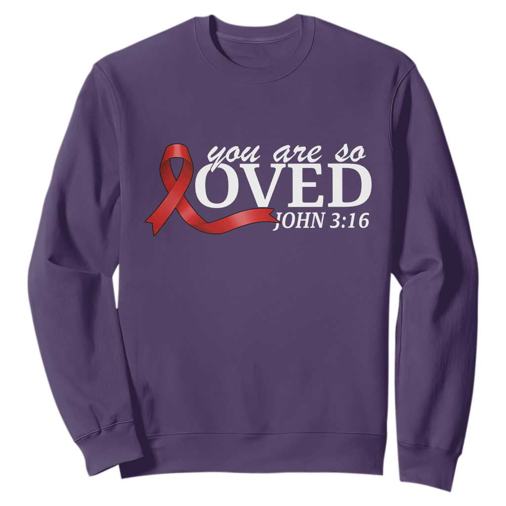 Red Ribbon Christian Sweatshirt Cross Bible Verse Inspirational Religious Faith TS14 Purple Print Your Wear