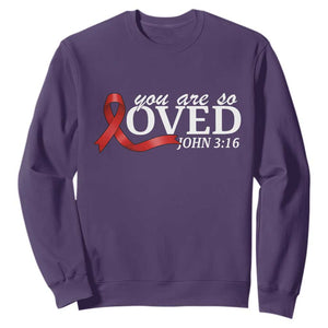 Red Ribbon Christian Sweatshirt Cross Bible Verse Inspirational Religious Faith TS14 Purple Print Your Wear