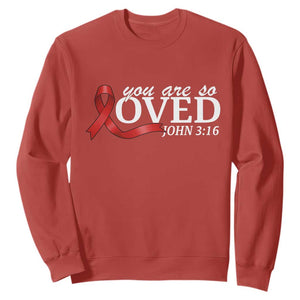 Red Ribbon Christian Sweatshirt Cross Bible Verse Inspirational Religious Faith TS14 Red Print Your Wear
