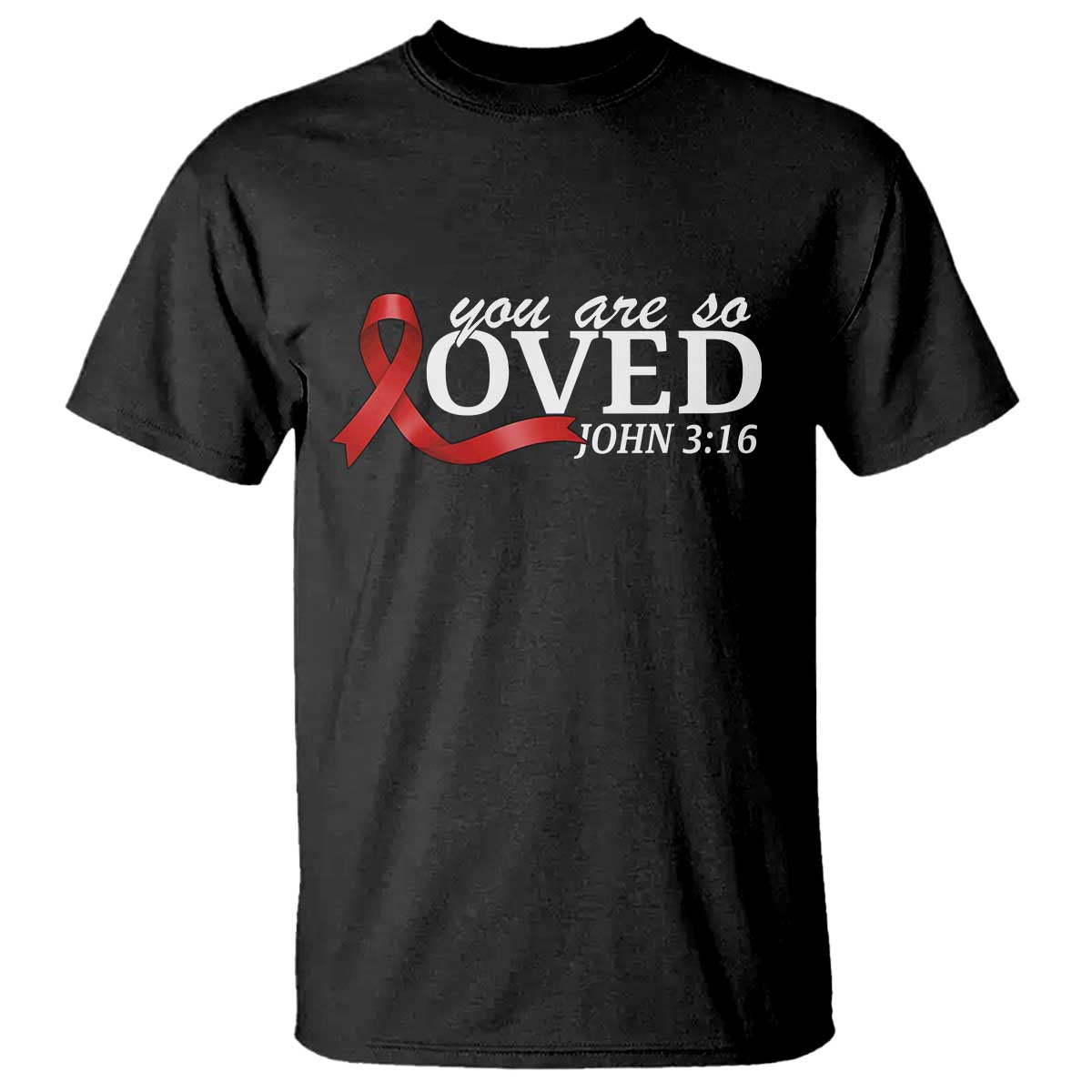 Red Ribbon Christian T Shirt Cross Bible Verse Inspirational Religious Faith TS14 Black Print Your Wear
