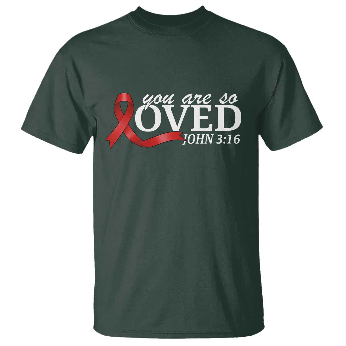 Red Ribbon Christian T Shirt Cross Bible Verse Inspirational Religious Faith TS14 Dark Forest Green Print Your Wear