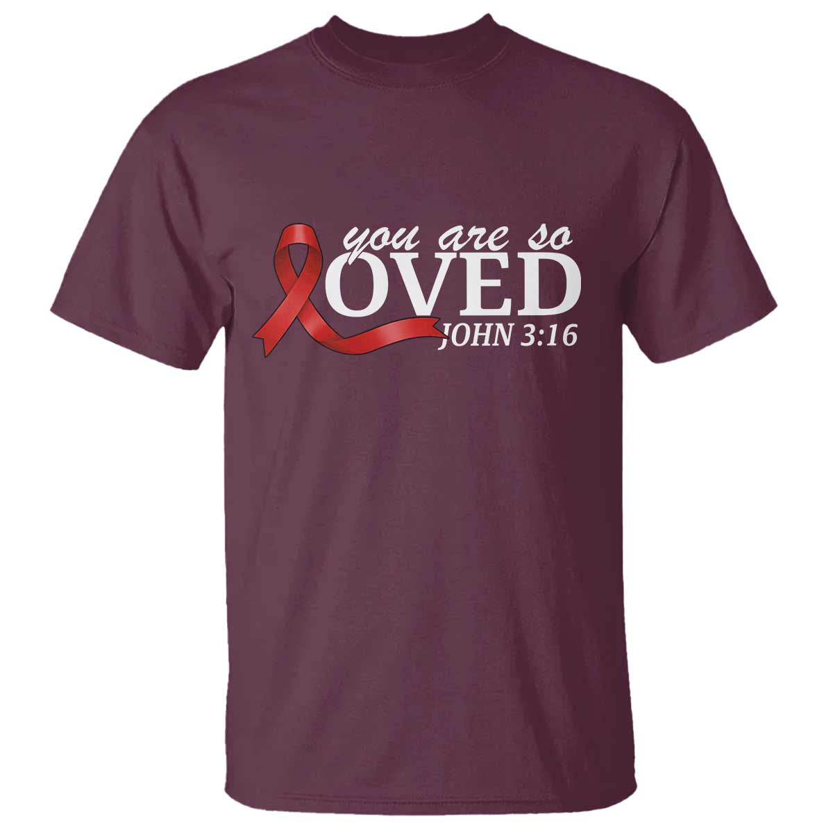 Red Ribbon Christian T Shirt Cross Bible Verse Inspirational Religious Faith TS14 Maroon Print Your Wear