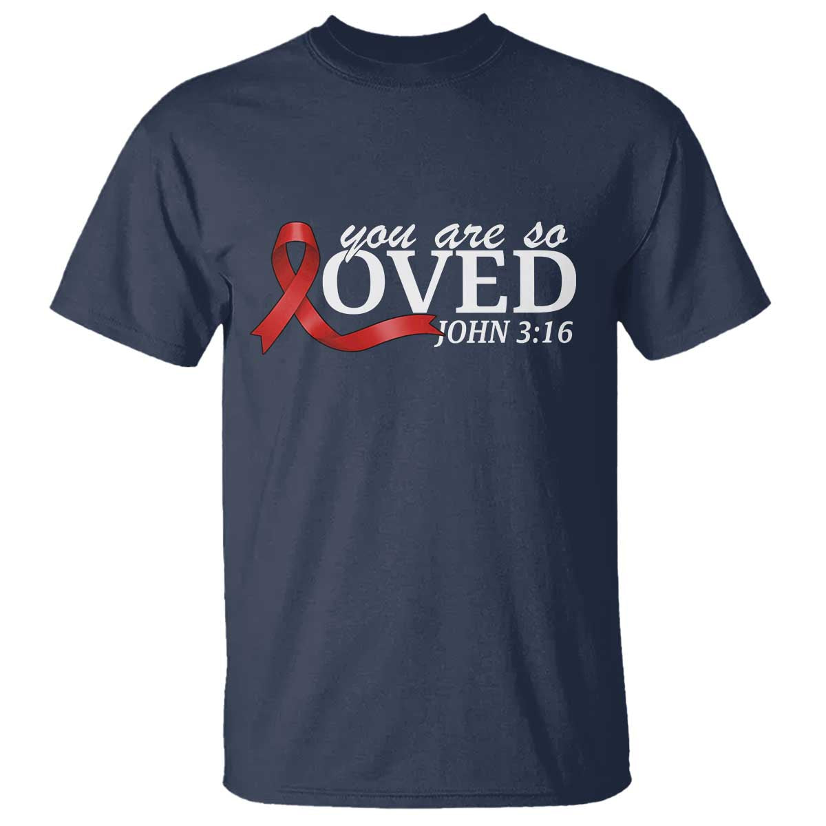 Red Ribbon Christian T Shirt Cross Bible Verse Inspirational Religious Faith TS14 Navy Print Your Wear