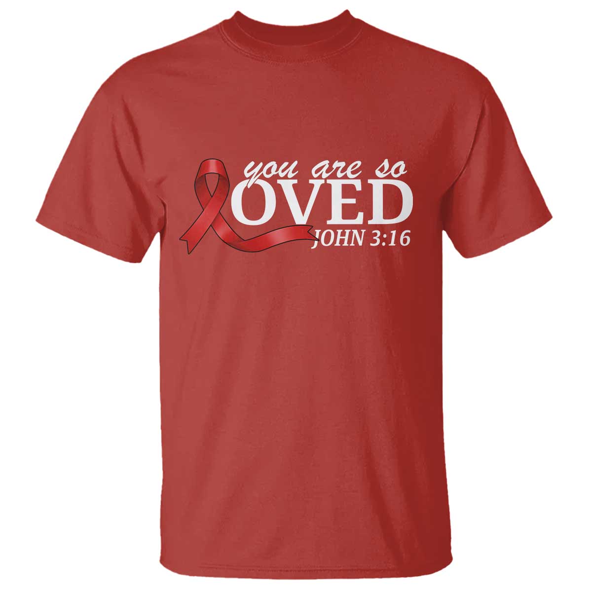 Red Ribbon Christian T Shirt Cross Bible Verse Inspirational Religious Faith TS14 Red Print Your Wear