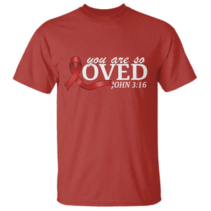Red Ribbon Christian T Shirt Cross Bible Verse Inspirational Religious Faith TS14 Red Print Your Wear
