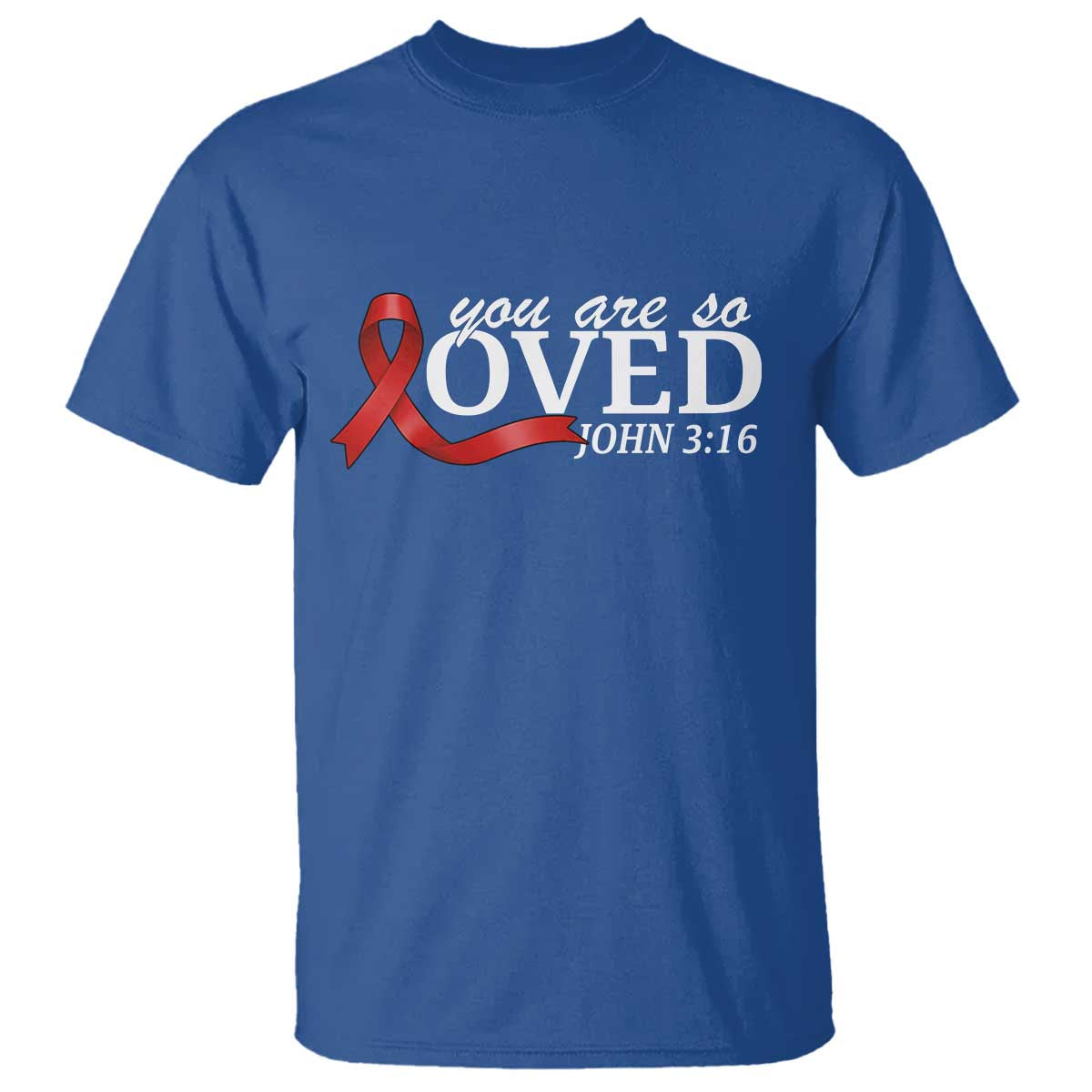 Red Ribbon Christian T Shirt Cross Bible Verse Inspirational Religious Faith TS14 Royal Blue Print Your Wear