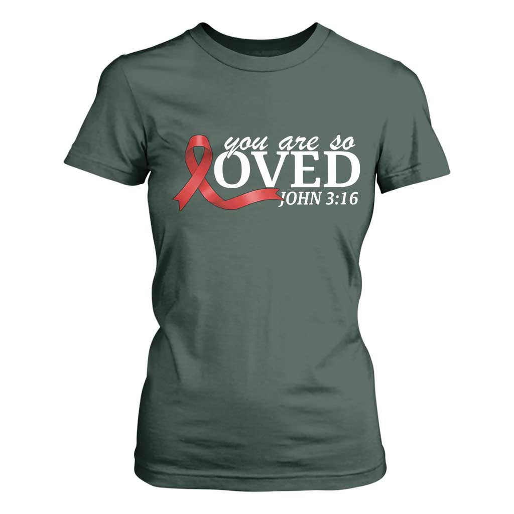 Red Ribbon Christian T Shirt For Women Cross Bible Verse Inspirational Religious Faith TS14 Dark Forest Green Print Your Wear