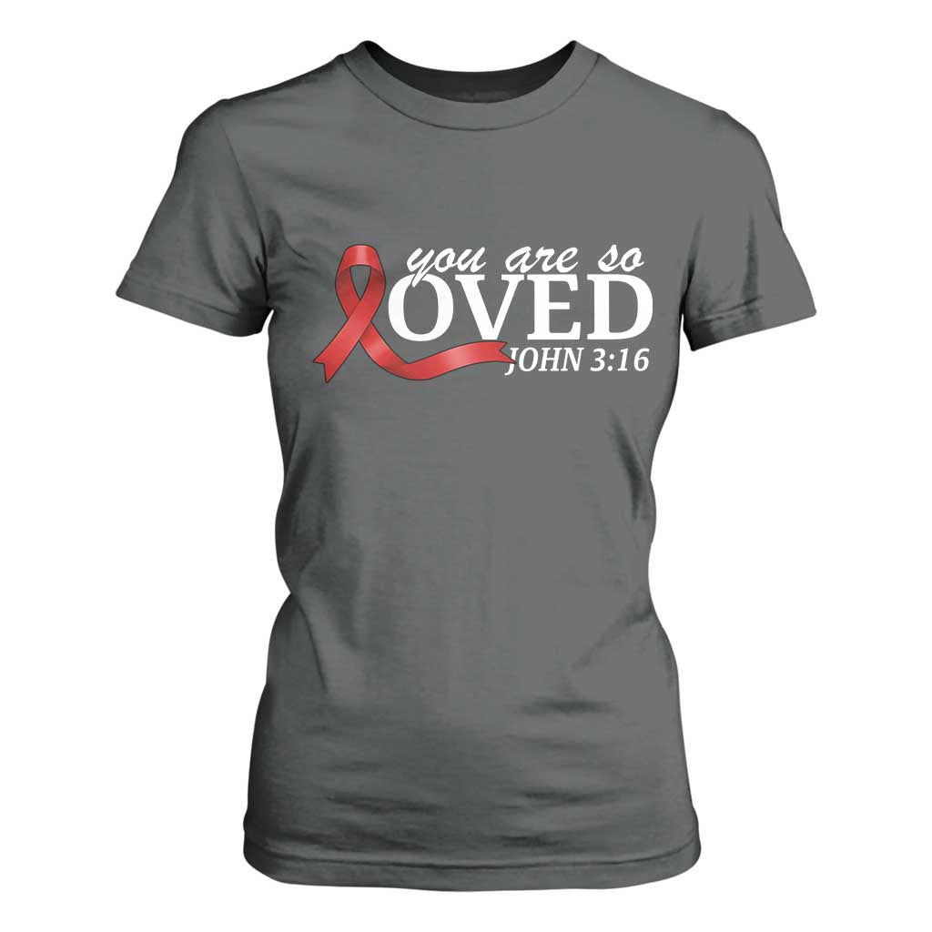 Red Ribbon Christian T Shirt For Women Cross Bible Verse Inspirational Religious Faith TS14 Dark Heather Print Your Wear