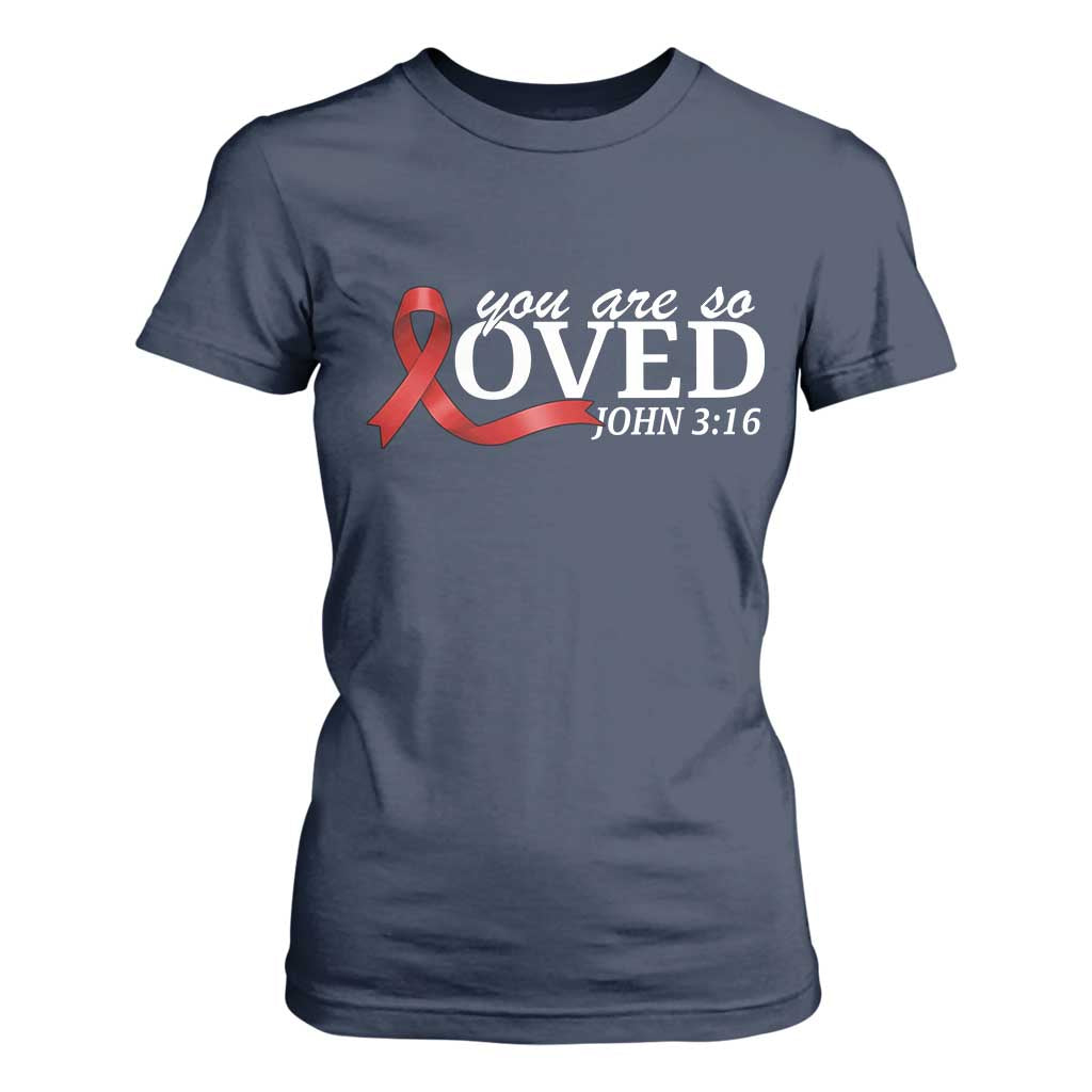 Red Ribbon Christian T Shirt For Women Cross Bible Verse Inspirational Religious Faith TS14 Navy Print Your Wear
