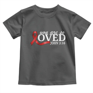 Red Ribbon Christian Toddler T Shirt Cross Bible Verse Inspirational Religious Faith TS14 Dark Heather Print Your Wear