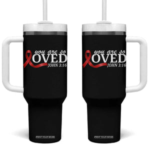 Red Ribbon Christian Tumbler With Handle Cross Bible Verse Inspirational Religious Faith TS14 One Size: 40 oz Black Print Your Wear