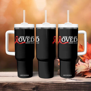 Red Ribbon Christian Tumbler With Handle Cross Bible Verse Inspirational Religious Faith TS14 Print Your Wear