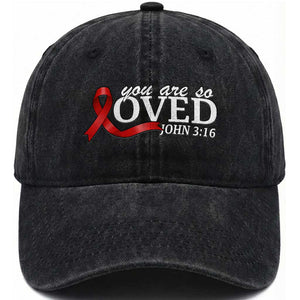 Red Ribbon Christian Washed Cotton Baseball Cap Cross Bible Verse Inspirational Religious Faith TS14 Washed Cap Universal Fit Black Print Your Wear