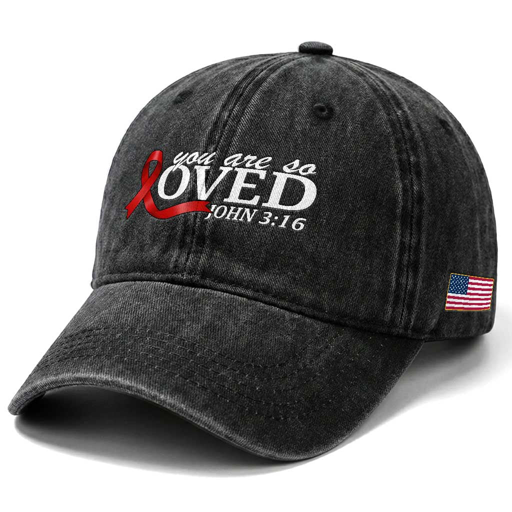 Red Ribbon Christian Washed Cotton Baseball Cap Cross Bible Verse Inspirational Religious Faith TS14 Print Your Wear