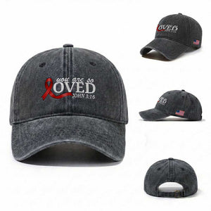 Red Ribbon Christian Washed Cotton Baseball Cap Cross Bible Verse Inspirational Religious Faith TS14 Washed Cap Universal Fit Dark Gray Print Your Wear