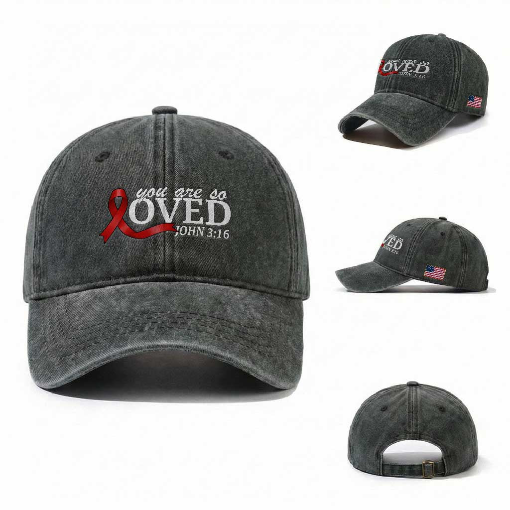 Red Ribbon Christian Washed Cotton Baseball Cap Cross Bible Verse Inspirational Religious Faith TS14 Washed Cap Universal Fit Dark Green Print Your Wear