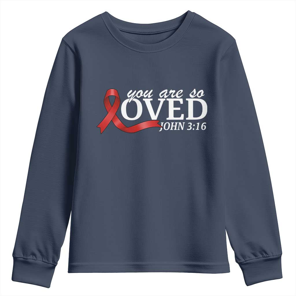 Red Ribbon Christian Youth Sweatshirt Cross Bible Verse Inspirational Religious Faith TS14 Navy Print Your Wear
