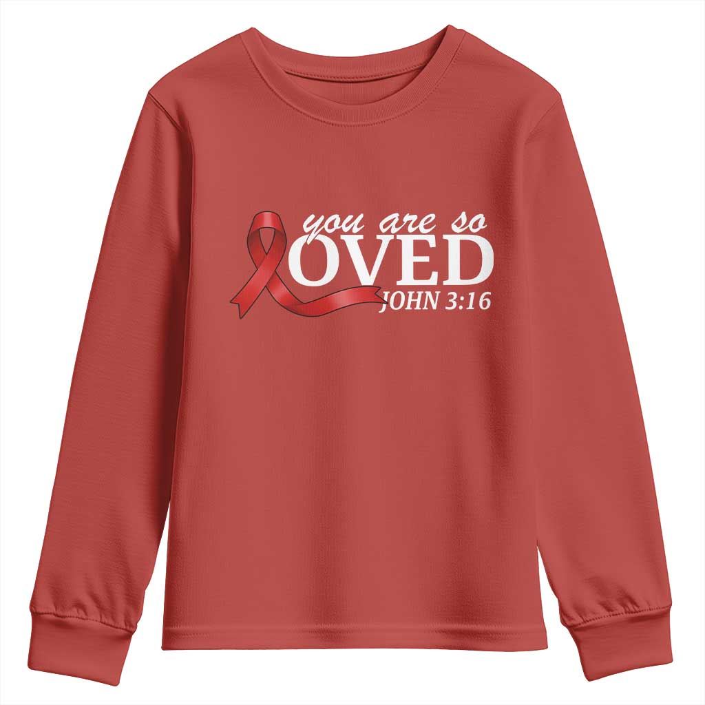 Red Ribbon Christian Youth Sweatshirt Cross Bible Verse Inspirational Religious Faith TS14 Red Print Your Wear