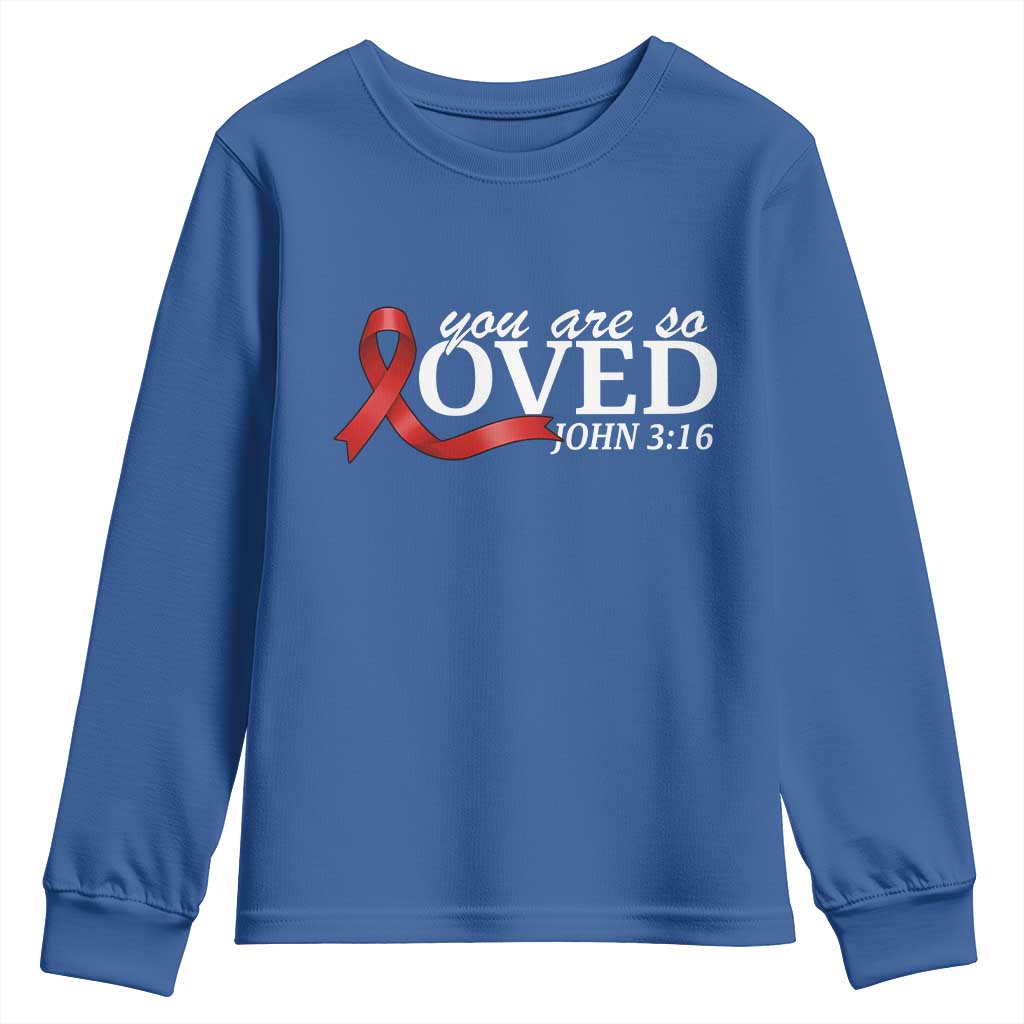 Red Ribbon Christian Youth Sweatshirt Cross Bible Verse Inspirational Religious Faith TS14 Royal Blue Print Your Wear