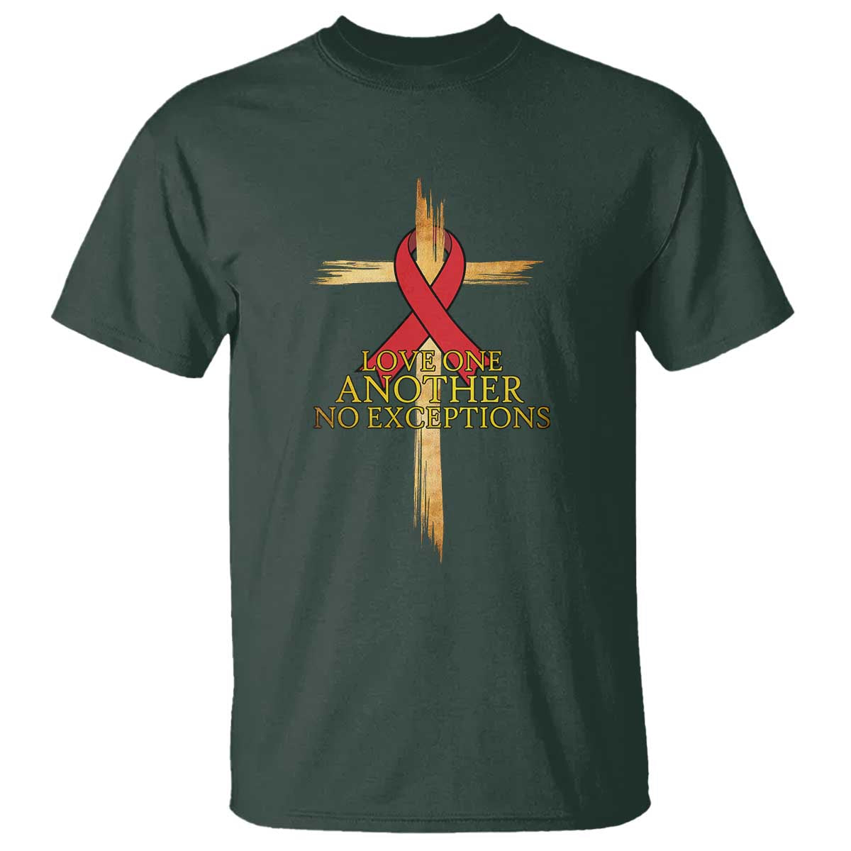 Red Ribbon Christian T Shirt Cross Bible Verse TS14 Dark Forest Green Print Your Wear