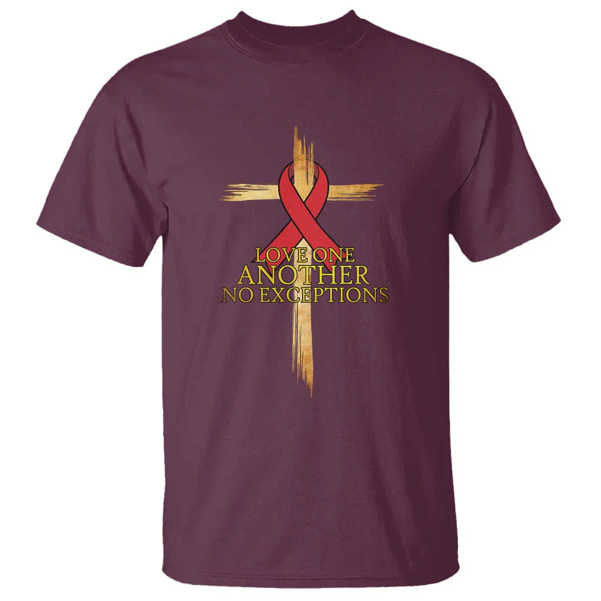 Red Ribbon Christian T Shirt Cross Bible Verse TS14 Maroon Print Your Wear