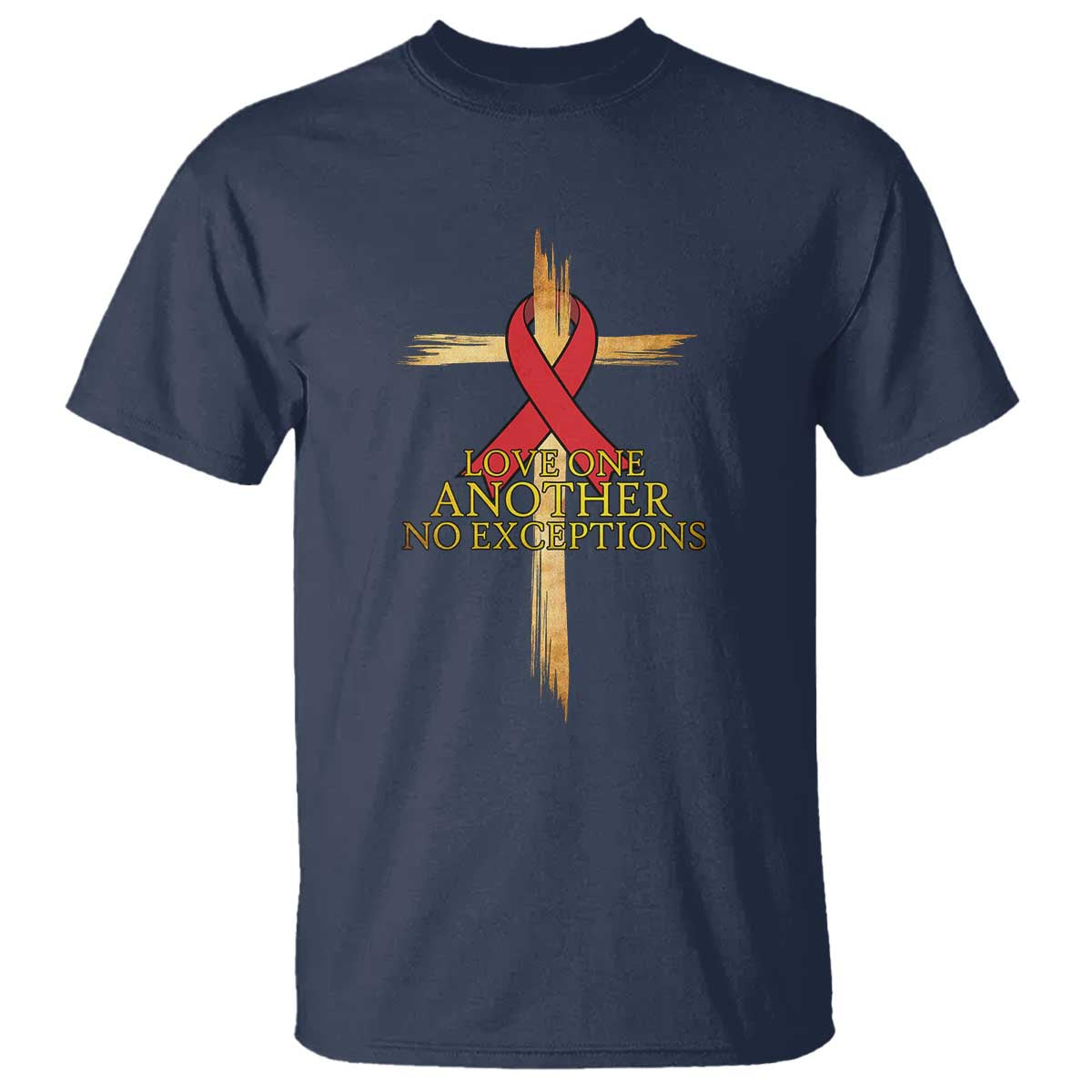 Red Ribbon Christian T Shirt Cross Bible Verse TS14 Navy Print Your Wear