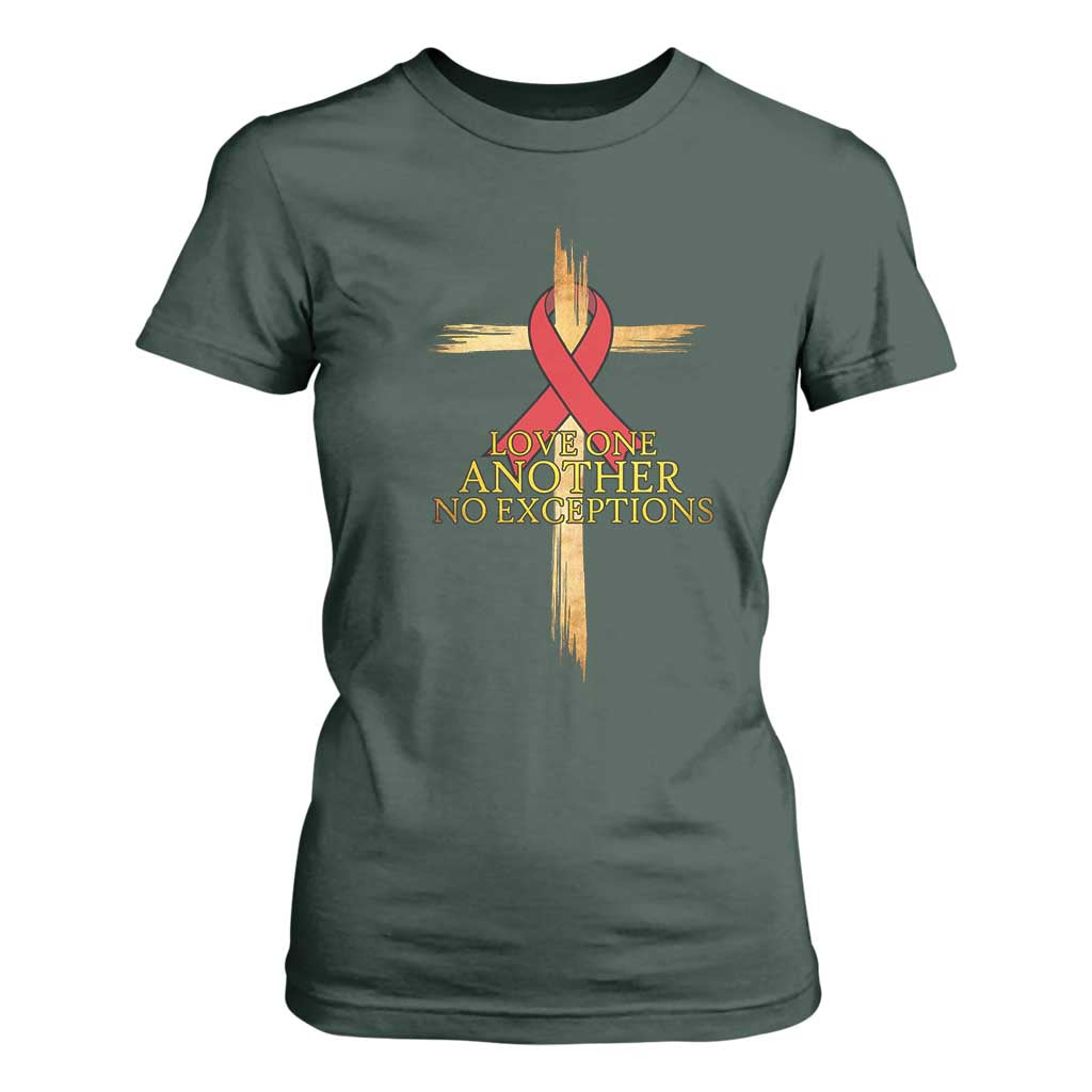 Red Ribbon Christian T Shirt For Women Cross Bible Verse TS14 Dark Forest Green Print Your Wear