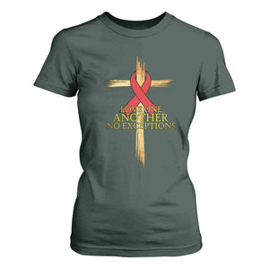 Red Ribbon Christian T Shirt For Women Cross Bible Verse TS14 Dark Forest Green Print Your Wear