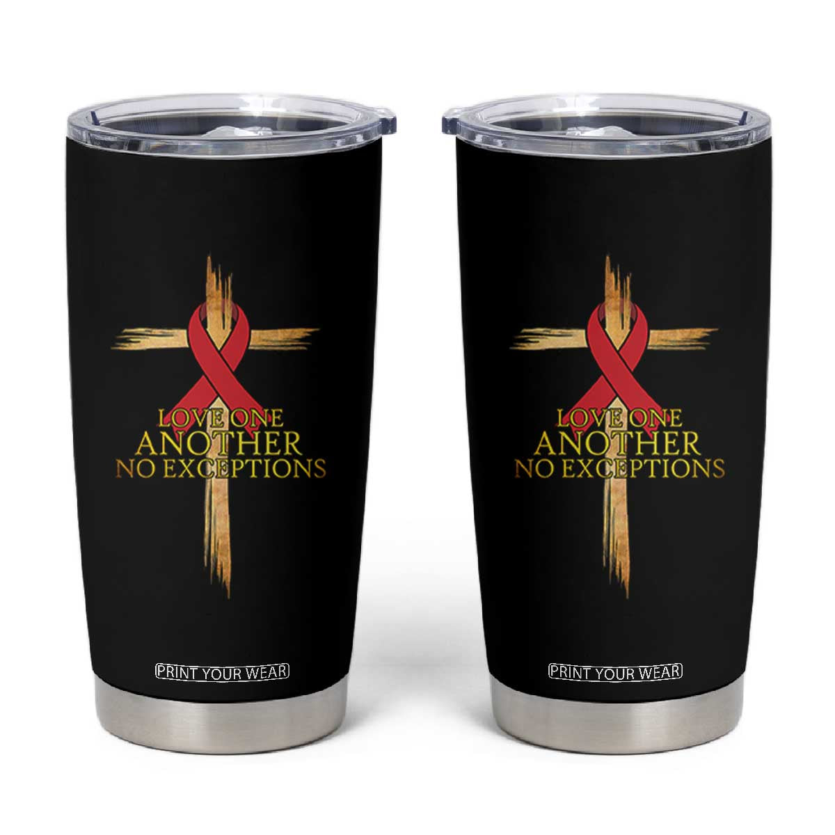 Red Ribbon Christian Tumbler Cup Cross Bible Verse TS14 Black Print Your Wear