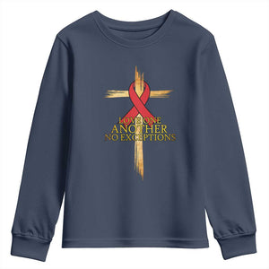 Red Ribbon Christian Youth Sweatshirt Cross Bible Verse TS14 Navy Print Your Wear