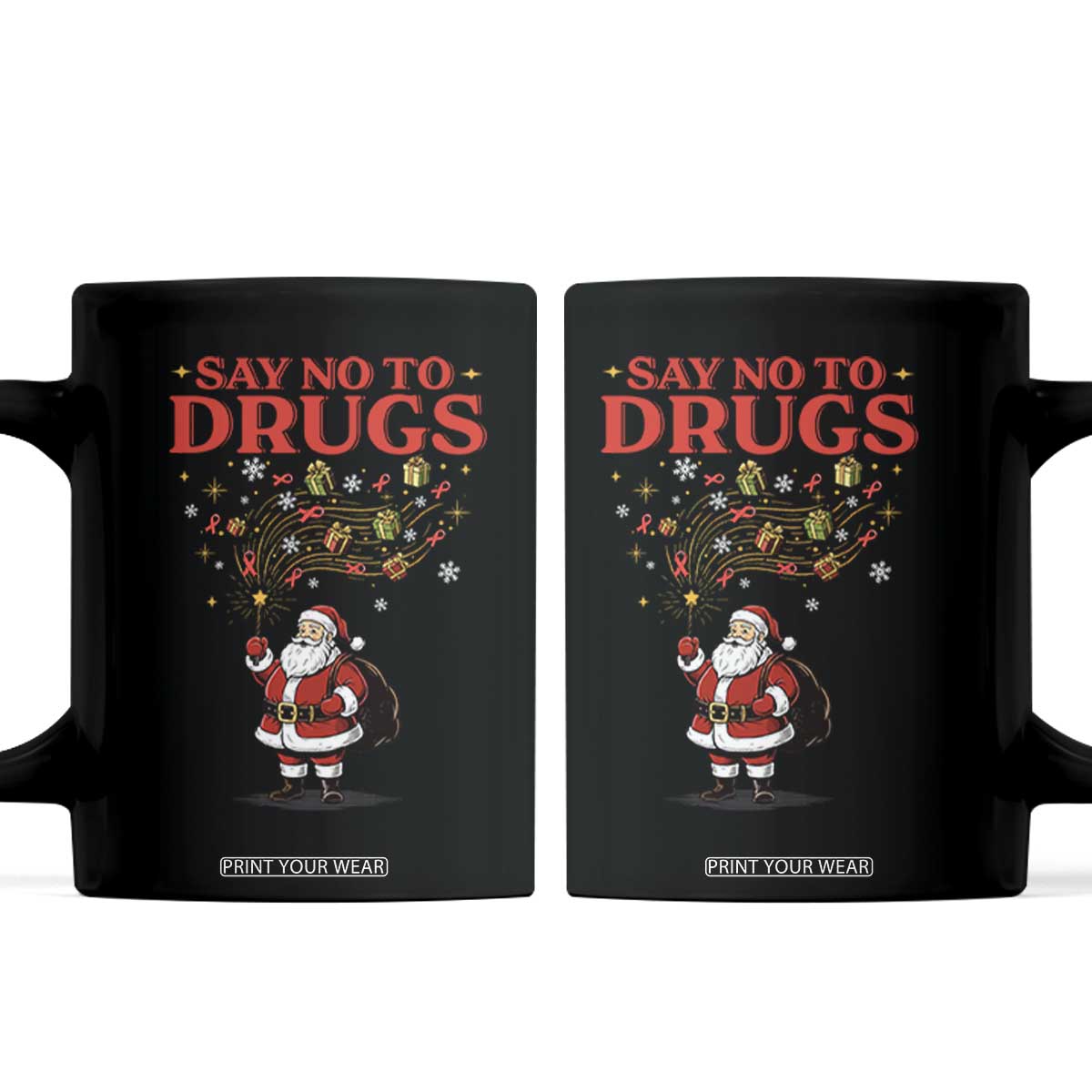 Santa Christmas Coffee Mug AIDS Awwanrness Red Ribbon HIV Support TS14 Black Print Your Wear