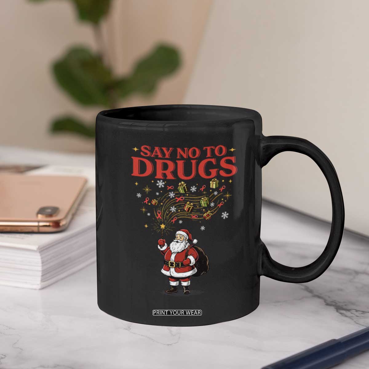 Santa Christmas Coffee Mug AIDS Awwanrness Red Ribbon HIV Support TS14 Print Your Wear