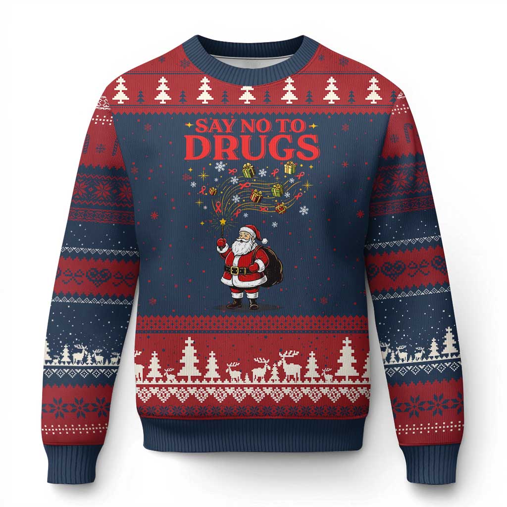 Santa Xmas Ugly Christmas Sweater AIDS Awwanrness Red Ribbon HIV Support TS14 Navy Red Print Your Wear