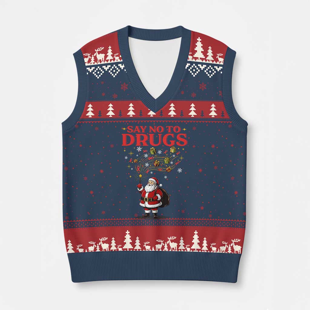 Santa Xmas V-Neck Knit Sweater Vest AIDS Awwanrness Red Ribbon HIV Support TS14 Navy Red Print Your Wear