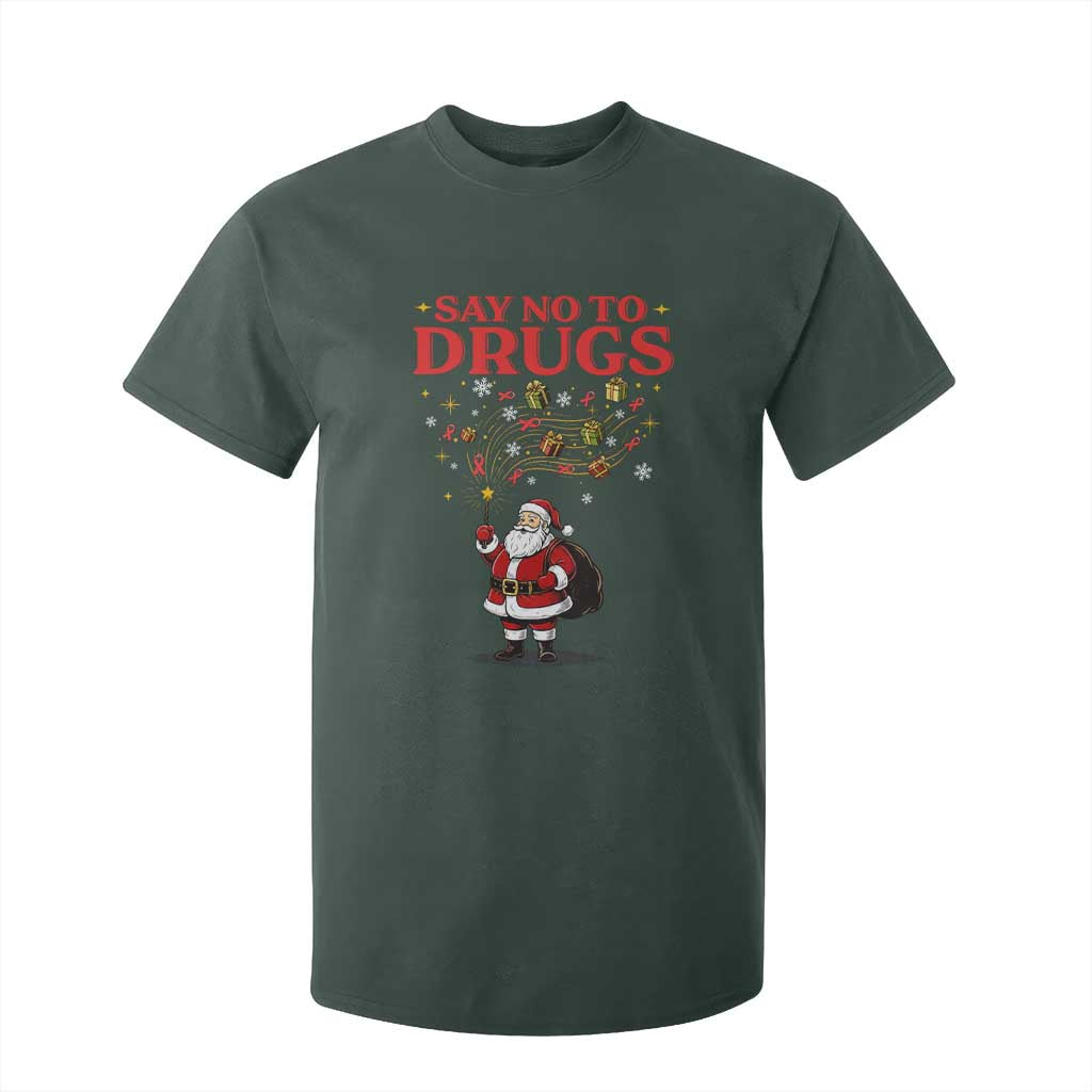 Santa Christmas T Shirt For Kid AIDS Awwanrness Red Ribbon HIV Support TS14 Dark Forest Green Print Your Wear