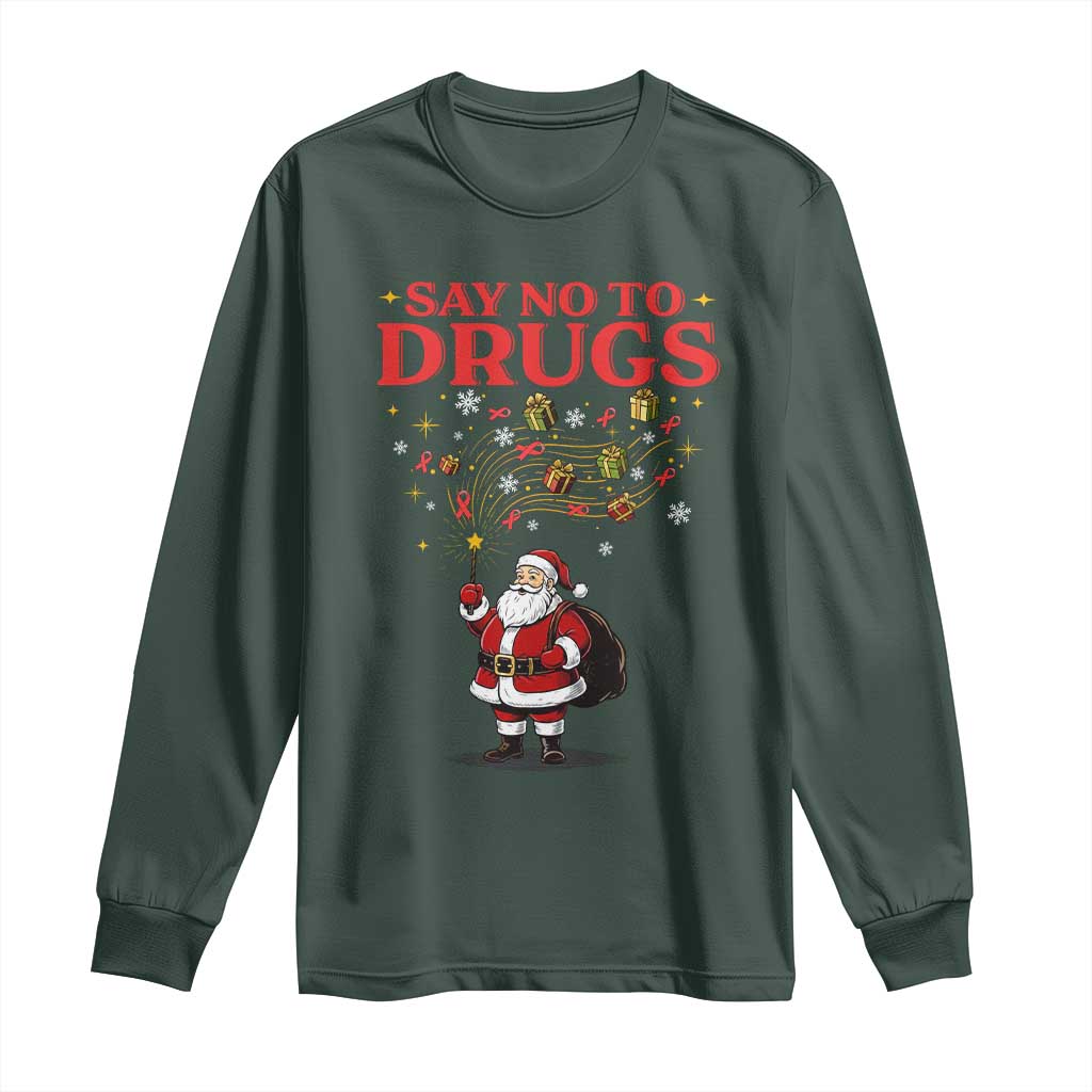 Santa Christmas Long Sleeve Shirt AIDS Awwanrness Red Ribbon HIV Support TS14 Dark Forest Green Print Your Wear