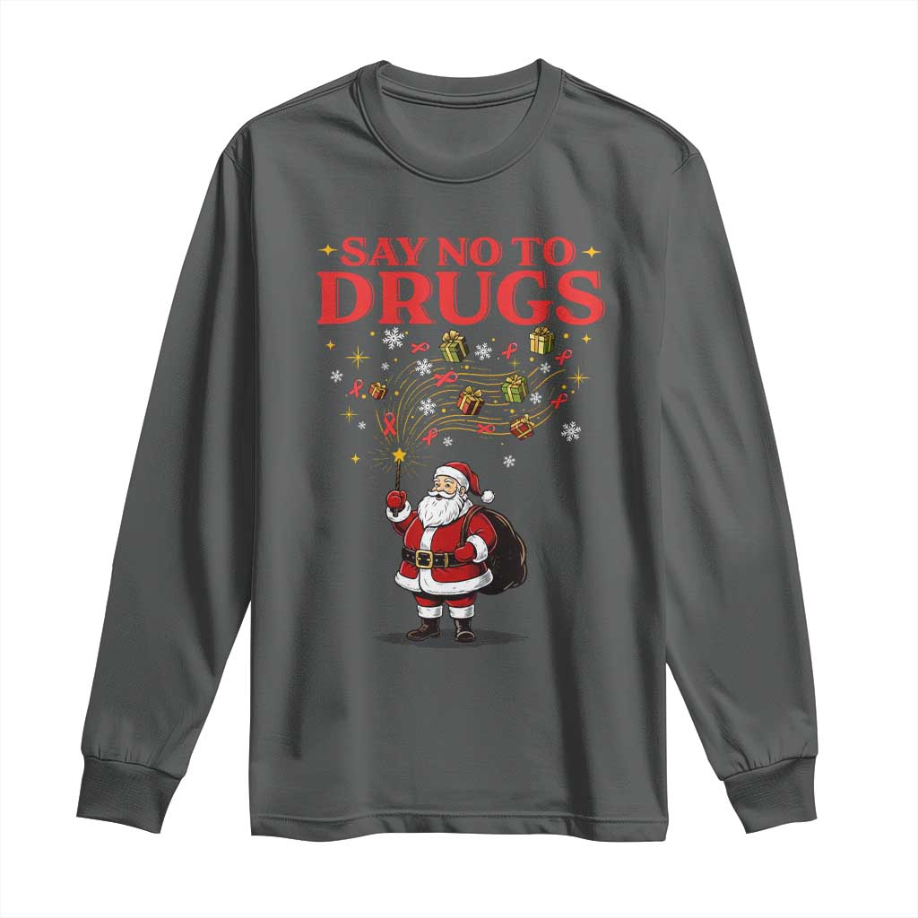 Santa Christmas Long Sleeve Shirt AIDS Awwanrness Red Ribbon HIV Support TS14 Dark Heather Print Your Wear