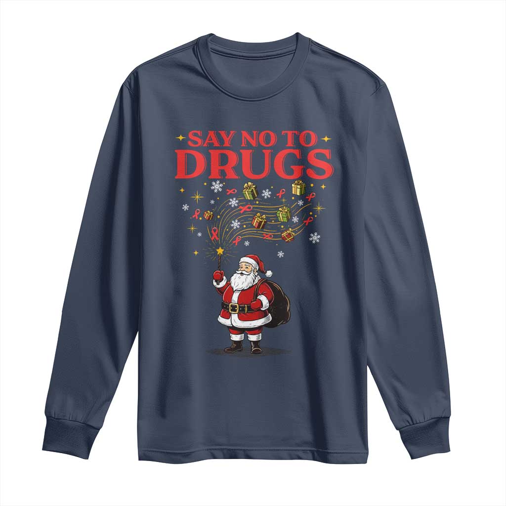 Santa Christmas Long Sleeve Shirt AIDS Awwanrness Red Ribbon HIV Support TS14 Navy Print Your Wear