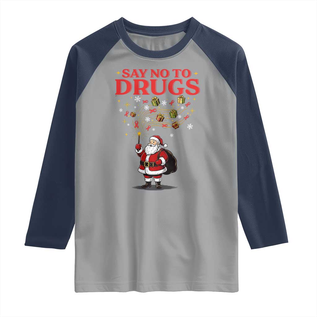 Santa Christmas Raglan Shirt AIDS Awwanrness Red Ribbon HIV Support TS14 Sport Gray Navy Print Your Wear