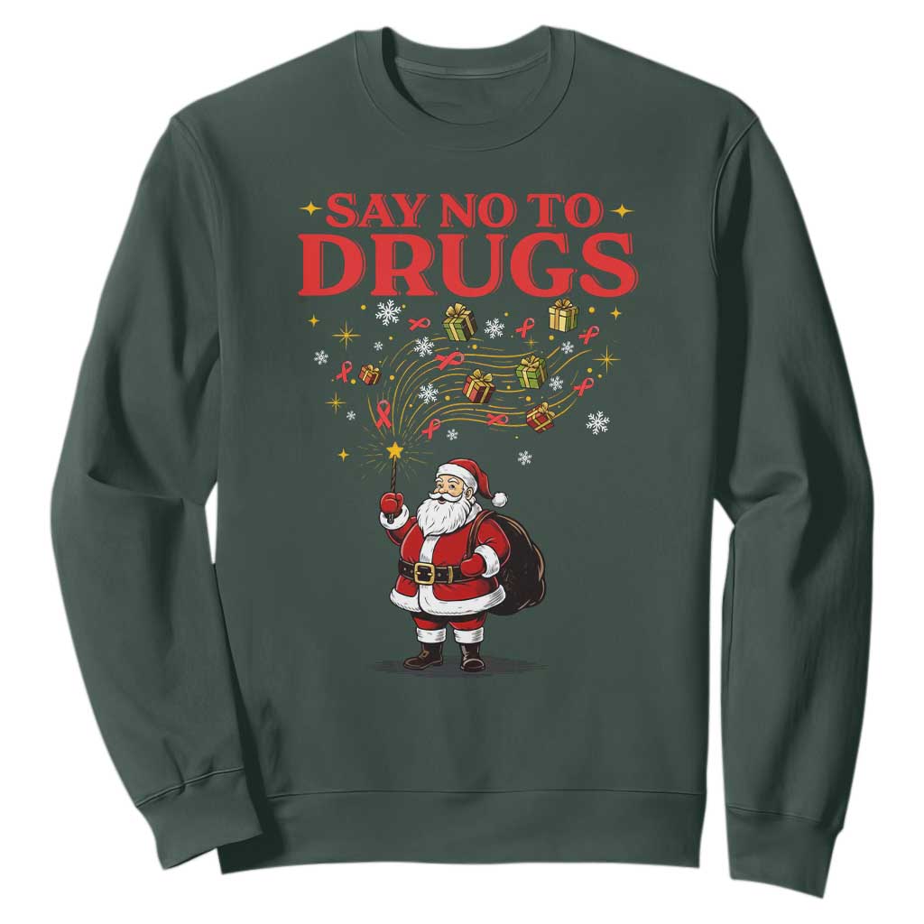 Santa Christmas Sweatshirt AIDS Awwanrness Red Ribbon HIV Support TS14 Dark Forest Green Print Your Wear