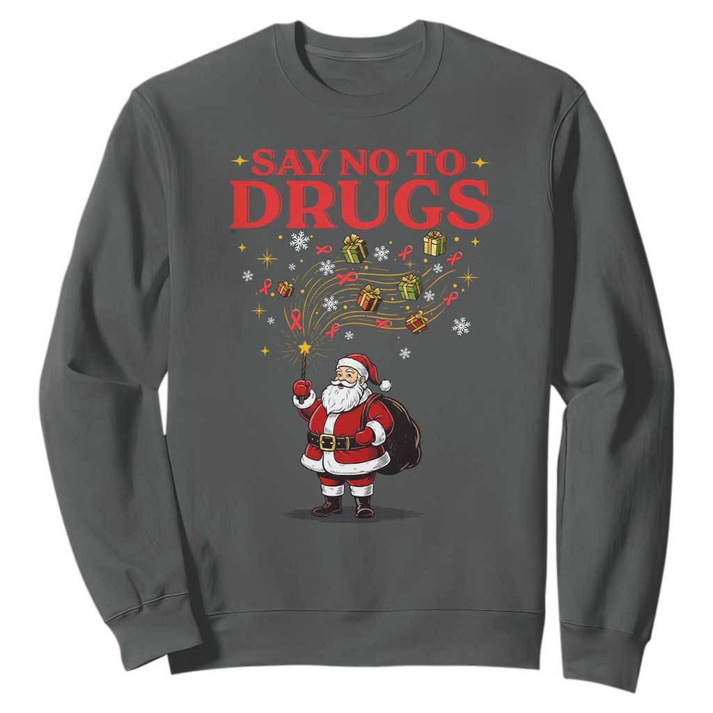 Santa Christmas Sweatshirt AIDS Awwanrness Red Ribbon HIV Support TS14 Dark Heather Print Your Wear