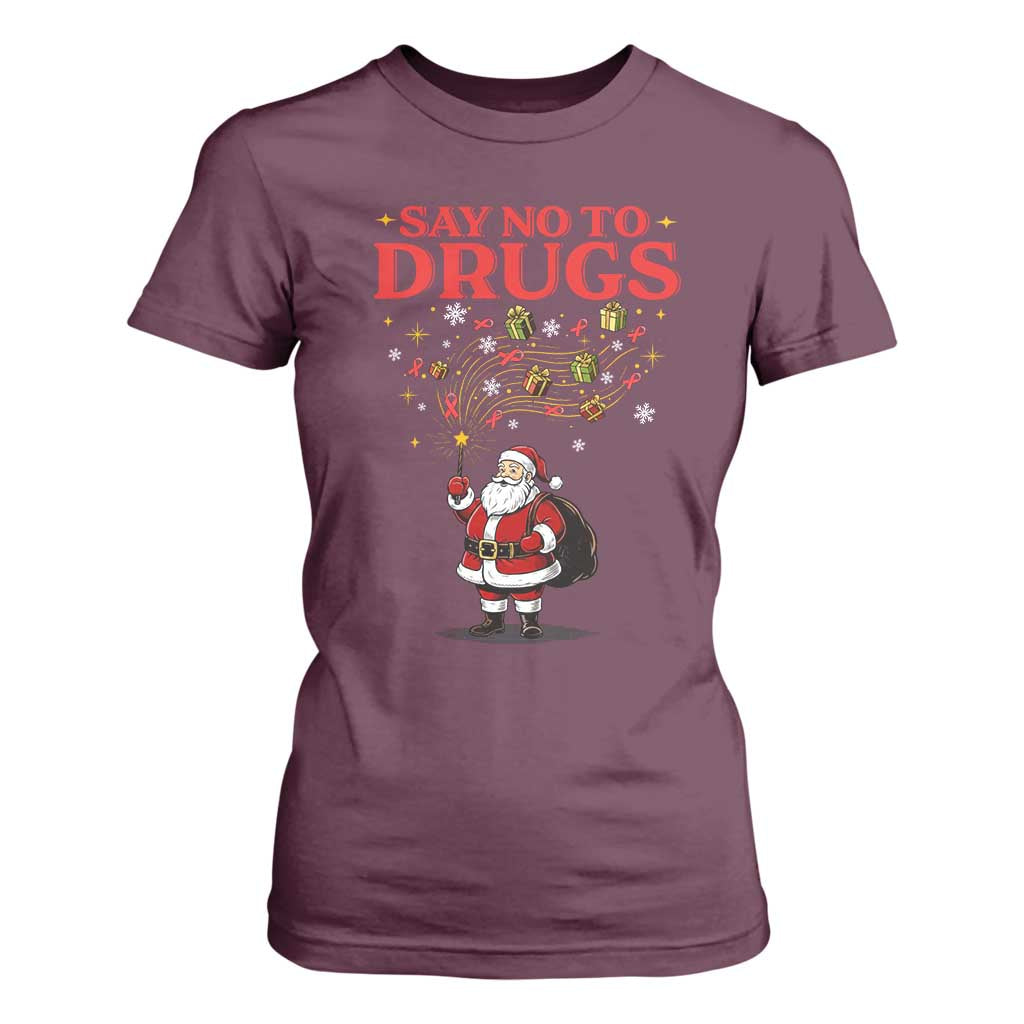 Santa Christmas T Shirt For Women AIDS Awwanrness Red Ribbon HIV Support TS14 Maroon Print Your Wear