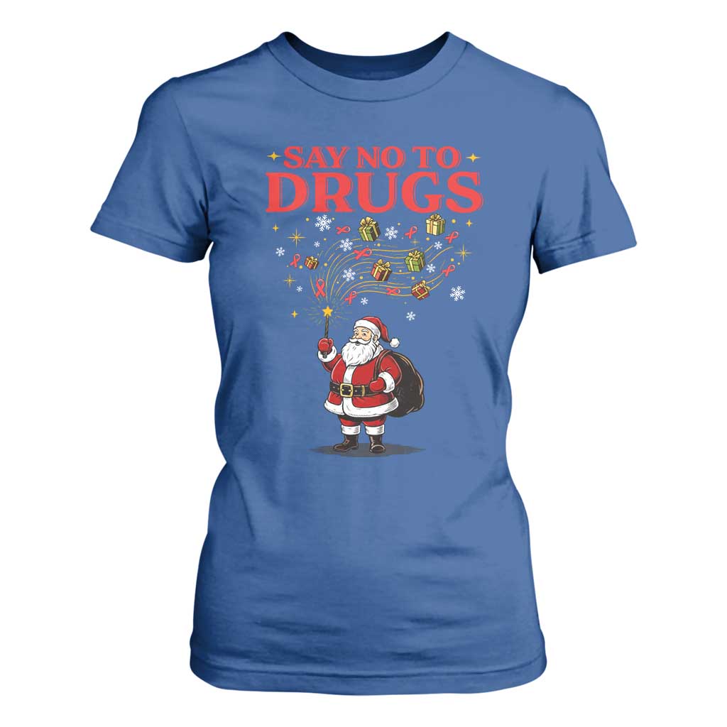 Santa Christmas T Shirt For Women AIDS Awwanrness Red Ribbon HIV Support TS14 Royal Blue Print Your Wear