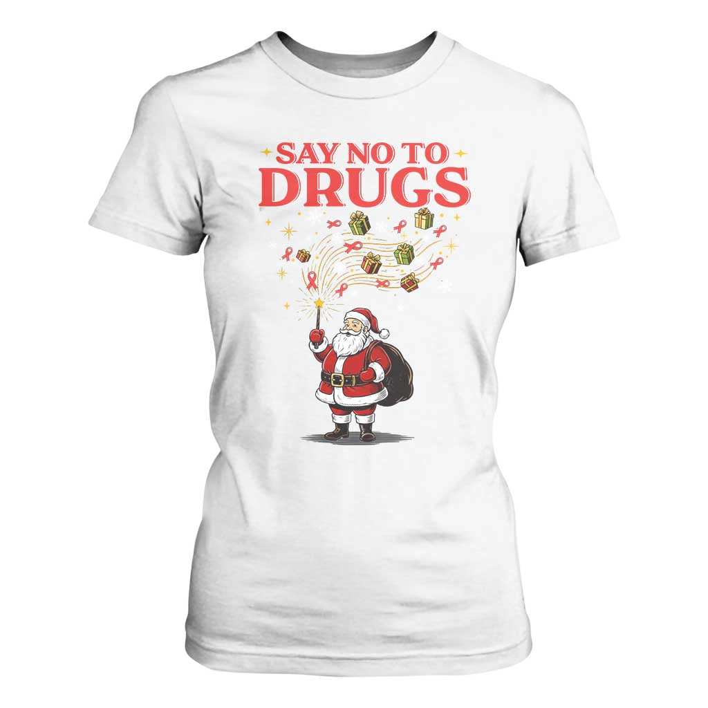 Santa Christmas T Shirt For Women AIDS Awwanrness Red Ribbon HIV Support TS14 White Print Your Wear
