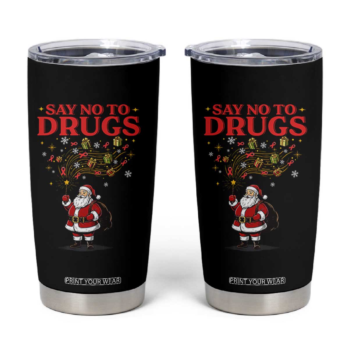 Santa Christmas Tumbler Cup AIDS Awwanrness Red Ribbon HIV Support TS14 Black Print Your Wear